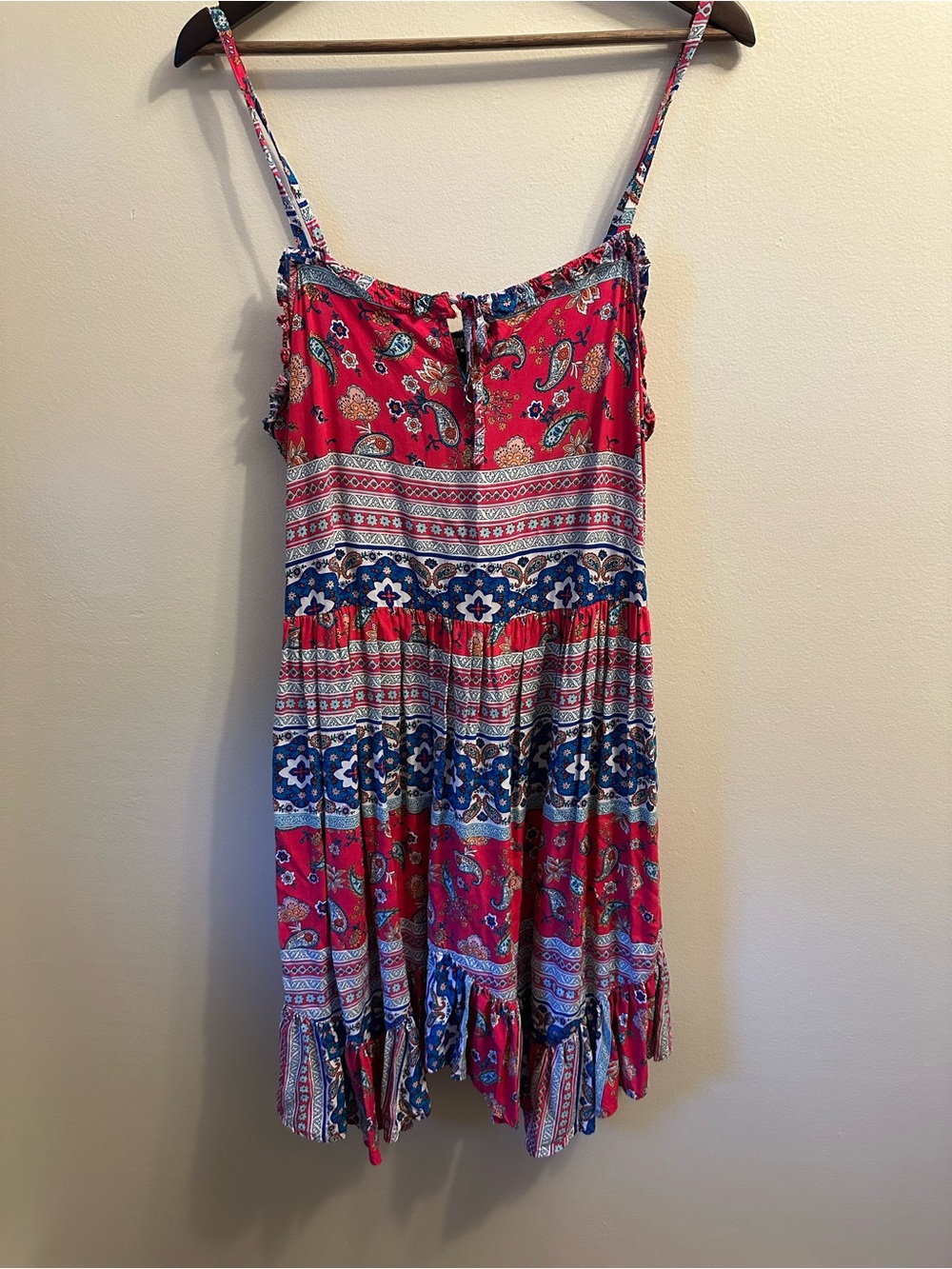 #333 Wrangler Red and Blue Printed Spaghetti Strap Mini Dress